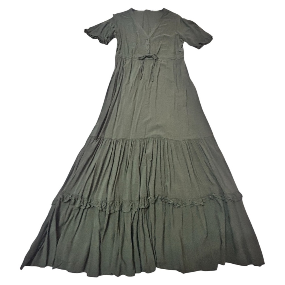 Olive Green Ruffled Maxi Sundress NWOT
